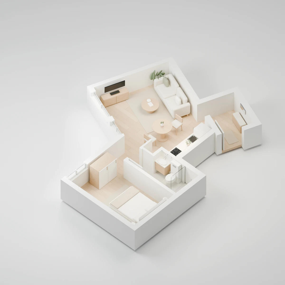 Three-dimensional apartment layout concept at Moscavide 23-25